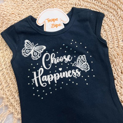  Conj. Blusa Choose Happiness e Short Borboletas - Preto e Areia